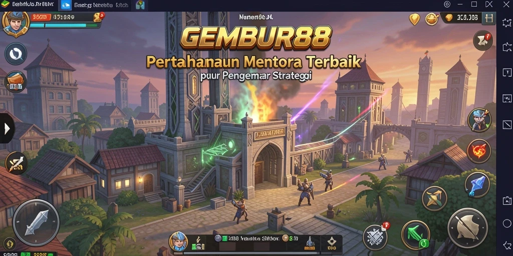 Tampilan seru gameplay di GEMBUR88 dengan menara bertahan.