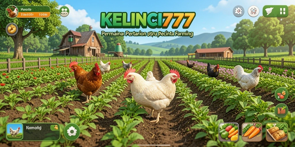 Tampilan gameplay KELINCI777 yang menggambarkan aktivitas bertani yang seru.