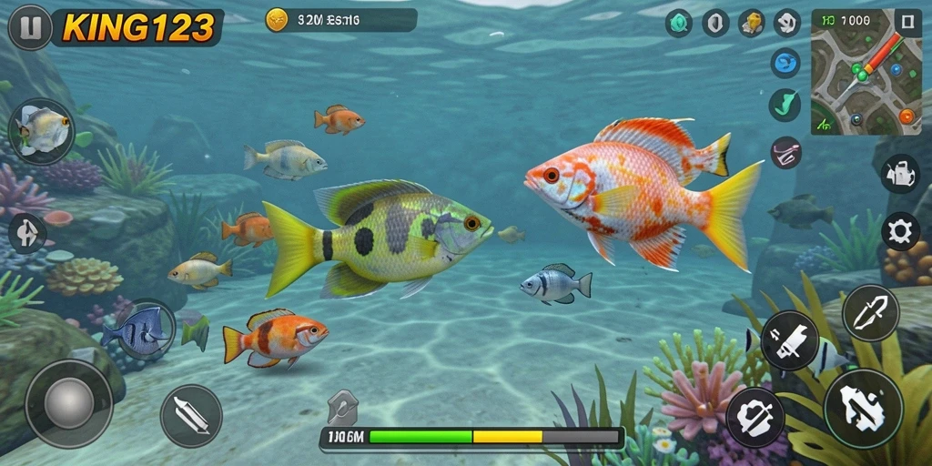 Tampilan gameplay KING123 yang seru dengan aksi menembak ikan.