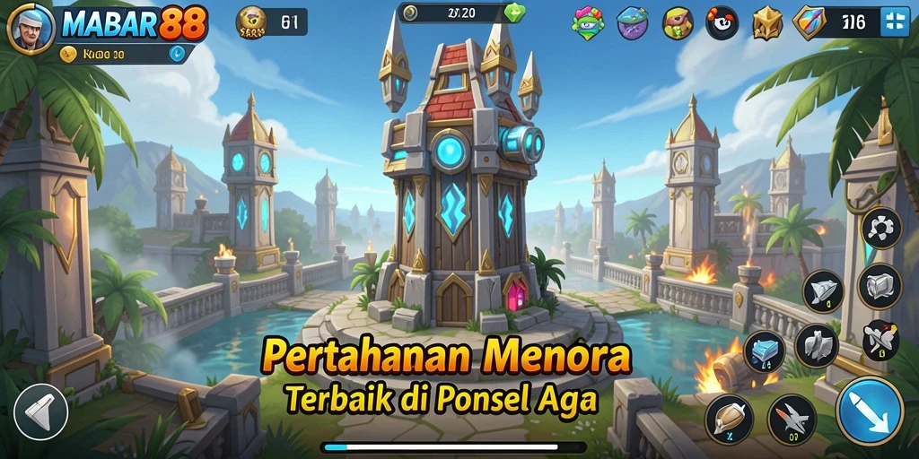 Tangkapan layar gameplay MABAR88 yang tampak seru di medan pertempuran Tower Defense.