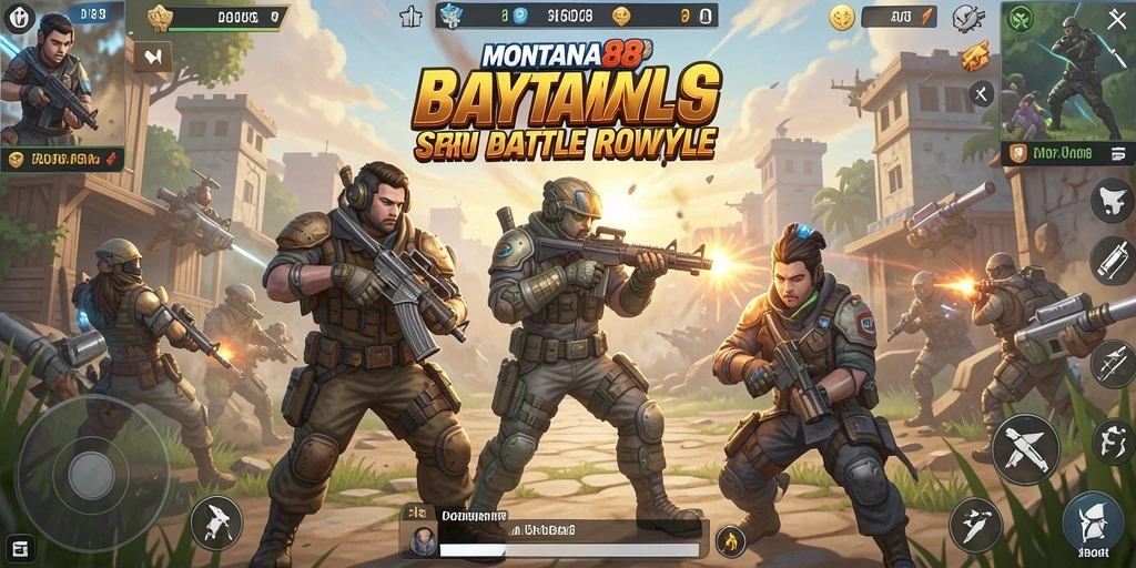 Tampilan gameplay seru dari MONTANA88 dengan pertempuran intens Battle Royale.