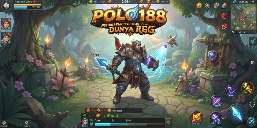 Screenshot utama POLO188 menampilkan karakter dan pertempuran epik dalam gaya RPG.